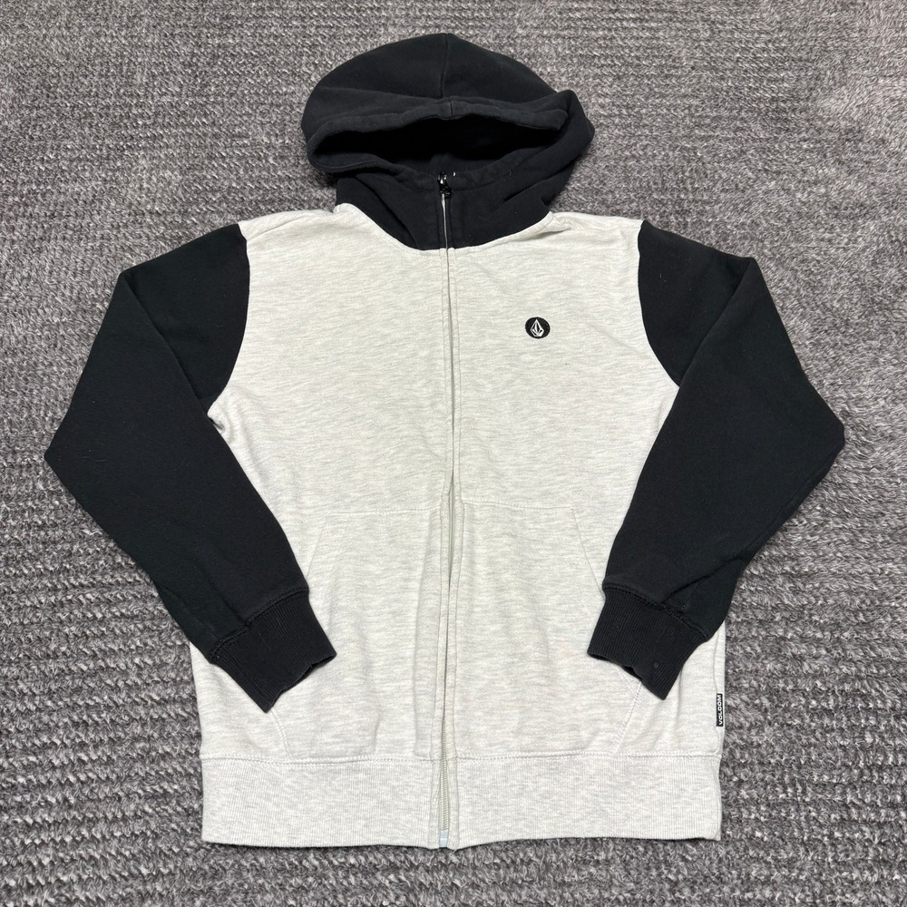 Volcom Boys Youth L 12Y Full Zip Hoodie White Black Hooded‎ Sweatshirt